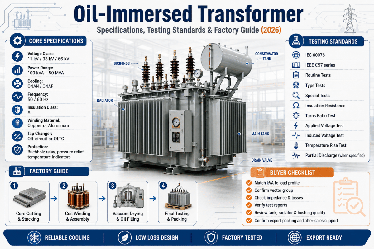 Oil-Immersed Transformer: Specifications, Testing Standards & Factory Guide (2026)