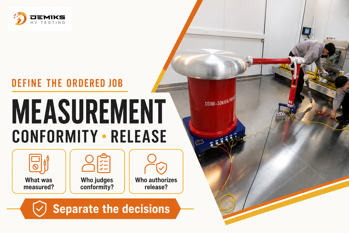 Specify measurement, conformity and release ownership separately, following the EA laboratory FAQ distinction.