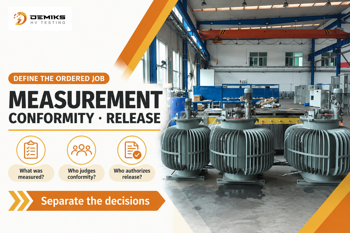 Specify measurement, conformity and release ownership separately, following the EA laboratory FAQ distinction.